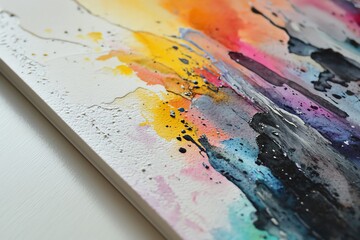 Fototapeta premium Rainbow watercolor splash birthday card border, vibrant color spectrum edges, clean center area for message, artistic style
