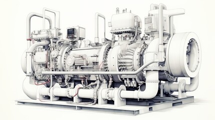 3d rendered industrial equipment with valves in wireframe design featuring layered orthographic view