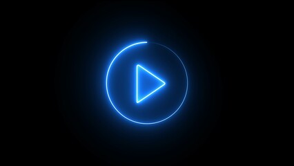 Start button sign video. shine play button sign with neon circle illustration. Start button sign.