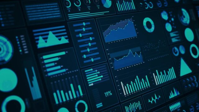 Blue infographics, charts, graphs, data visualizations. technology analysis, perfect for data science, business analytics, modern information presentation. corporate Financial business diagram charts