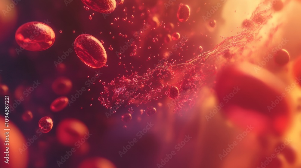 Poster dynamic flow of particles in vivid red abstract digital art conceptual environment close-up viewpoin