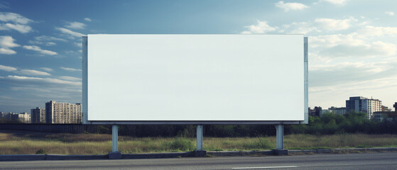 Fototapeta premium A blank advertisement billboard with light trails moving downwards, set against a night backdrop.