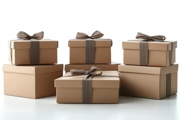 Stack of Brown Gift Boxes with Bows