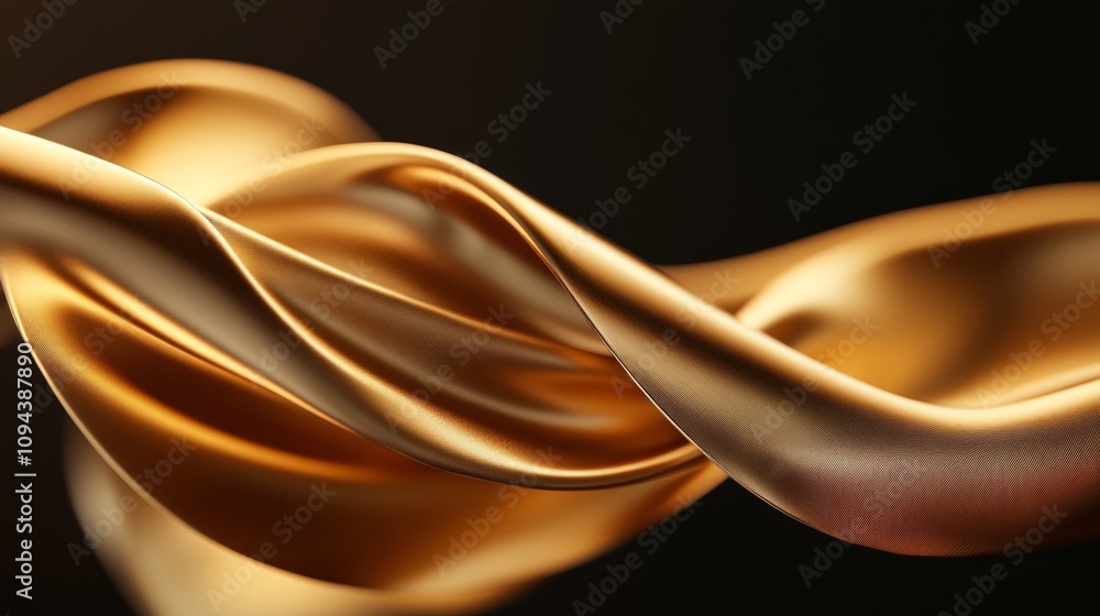 Poster dynamic flow of golden fabric abstract art studio setting close-up view elegance and luxury concept 
