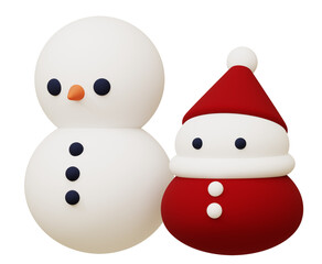 3D素材_サンタクロース_雪だるま