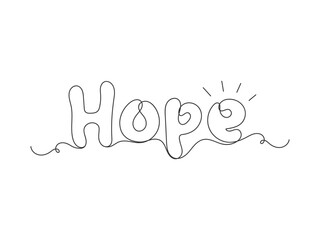 Hope continuous one line art drawing isolated vector illustration.
