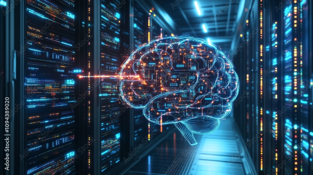Poster ai brain concept visualization data center digital art high-tech environment futuristic viewpoint in