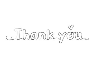 Thank you continuous one line art drawing isolated vector illustration.