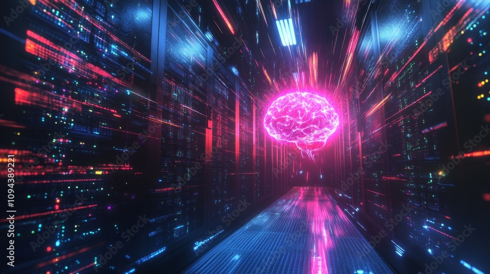 Poster exploring the future of ai technology virtual data center digital art cyber environment futuristic v