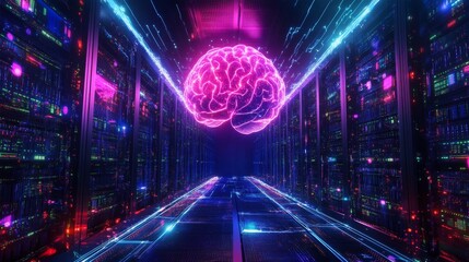 Innovative brain visualization in a high-tech data center digital art environment futuristic concept 3d rendering technology