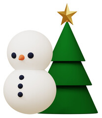 3D素材_雪だるま_クリスマスツリー