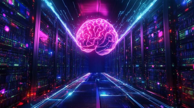 Innovative brain visualization in a high-tech data center digital art environment futuristic concept 3d rendering technology - Powered by Adobe