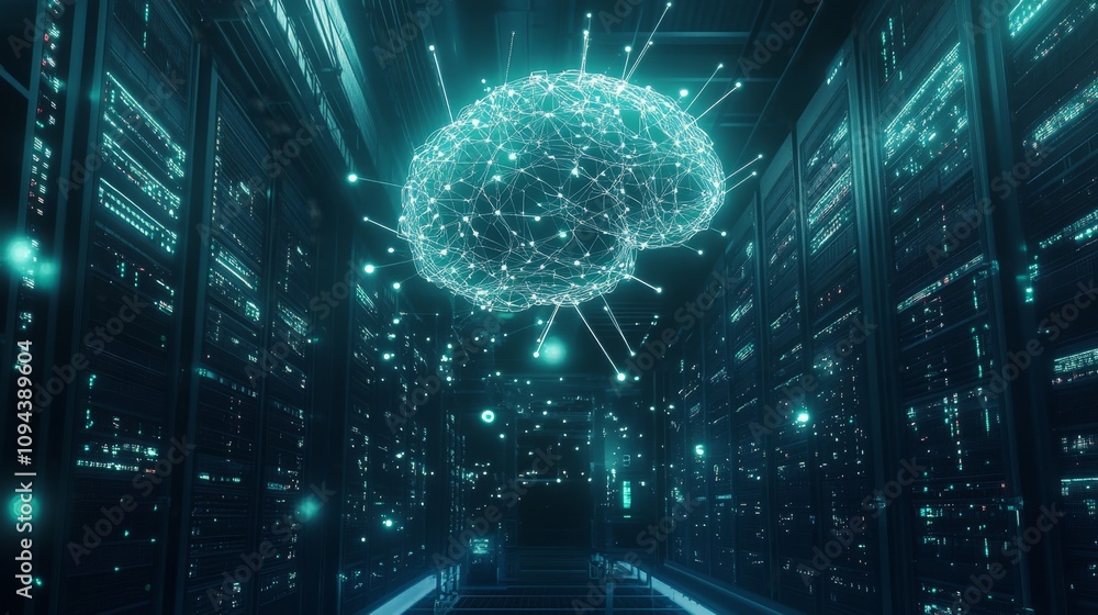 Poster exploring ai development data center digital art futuristic environment high-tech viewpoint innovati