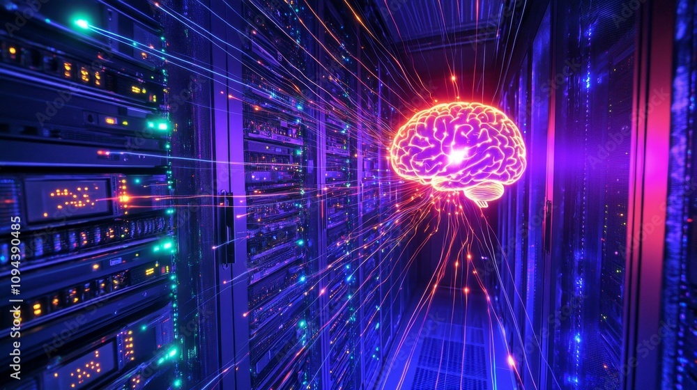 Poster innovative data visualization of neural networks in server environment technology digital art futuri