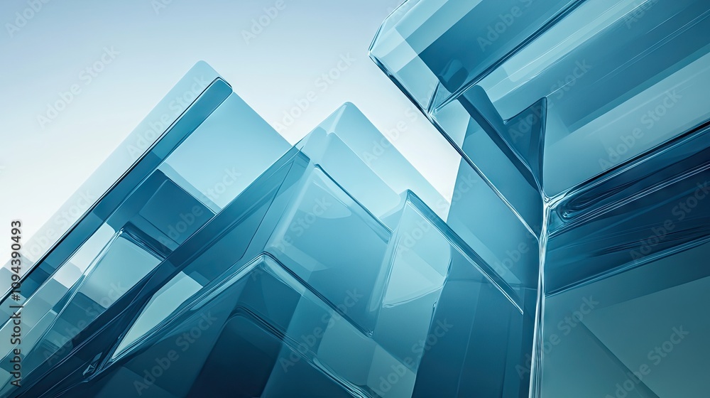Poster abstract close-up of sharp, transparent blue glass shapes with a smooth surface and subtle reflectio