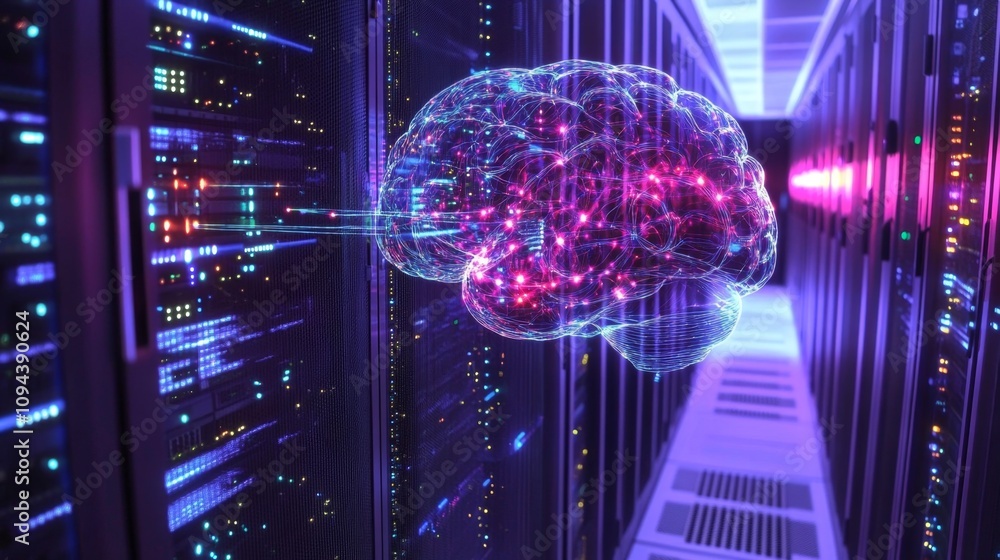 Poster artificial intelligence data processing server room digital visualization high-tech environment futu