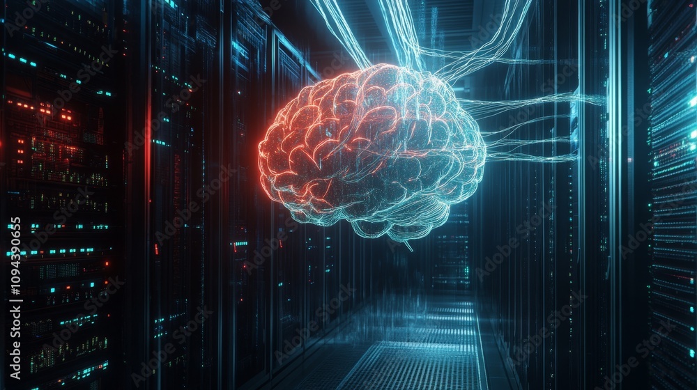 Poster harnessing ai brain-like network simulation in data centers technology visualization digital environ