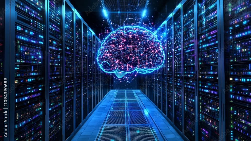 Poster artificial intelligence innovation in data centers technology digital environment futuristic view br