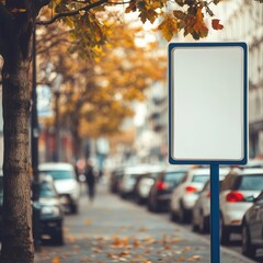 Blank parking sign in a busy urban area street view traffic context for seo impact