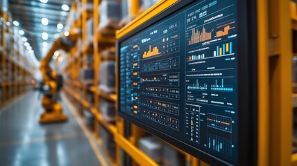 Modern Warehouse Displaying Advanced Robotic Automation and Monitoring System. Generative AI