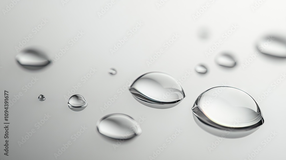 Poster close-up of water droplets on a reflective surface, creating a serene and tranquil mood.