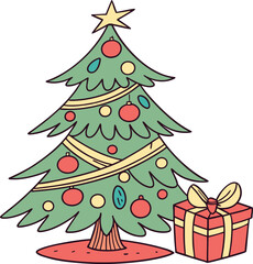 Christmas Tree with gift box Vector art illustration
