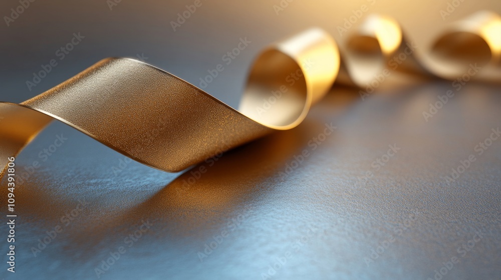 Poster elegant golden ribbon twists minimalist setting macro photography studio environment close-up view d