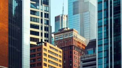 Fototapeta premium A vibrant city skyline with buildings of different architectural styles, Representing the blend of cultural influences and modern innovation, minimalist composition