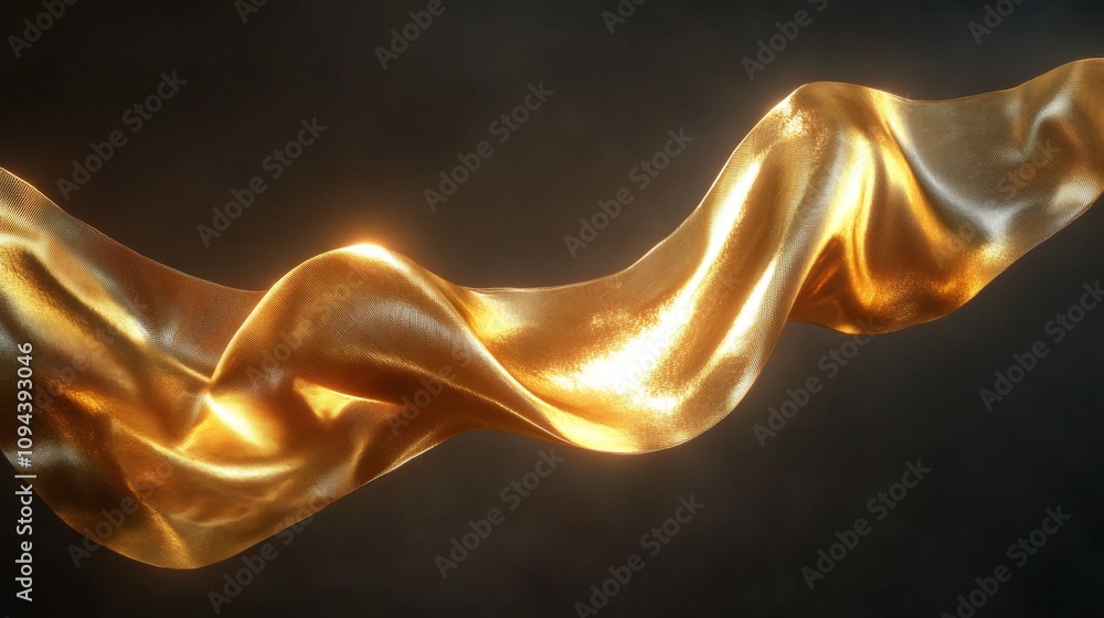 Poster dynamic flowing golden silk fabric studio background 3d rendering abstract art close-up perspective 