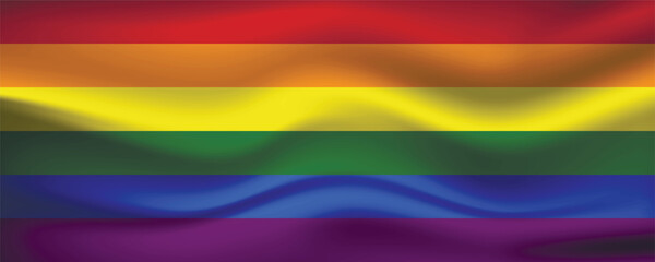 Flag LGBT squared icon, badge or button. Template design, vector illustration. Love wins. LGBT symbol in rainbow colors. Gay pride silk textile background.