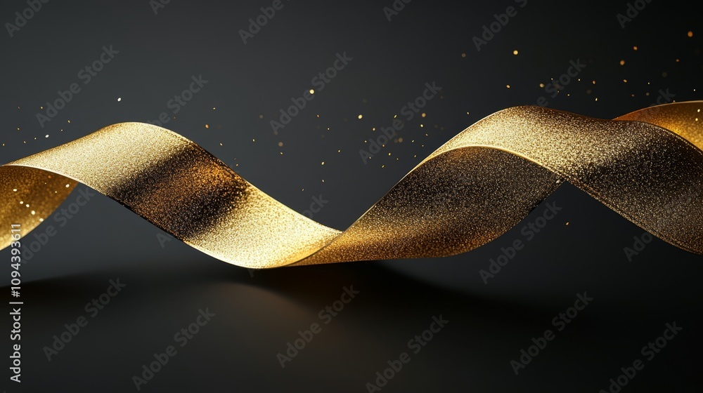 Poster dynamic golden ribbon dance studio setting abstract art elegant background close-up perspective visu