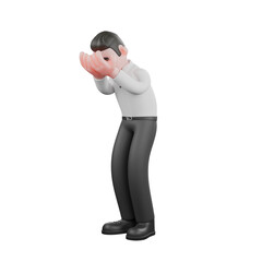 Fototapeta premium 3D Producer Design. A male producer stands with his hands on his face, shoulders down, sad expression. Studio Style