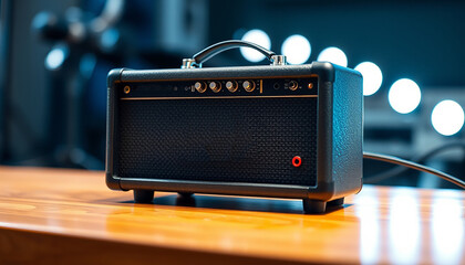 Close up on a amplifier electronic on the table