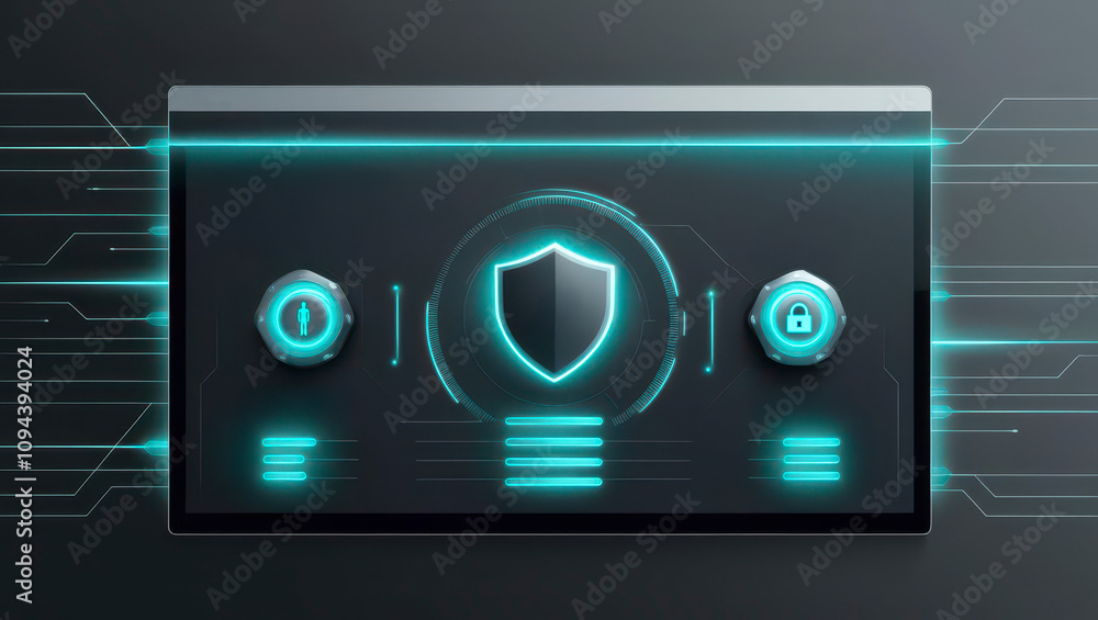 Aufkleber anti-tracking and privacy software. futuristic digital security interface with shield icon and contr