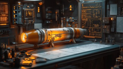 Advanced Rocket Technology Displayed on a Futuristic Workspace Table. Generative AI