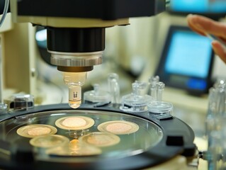 Close-up of a laboratory process showing intra-cytoplasmic sperm injection for IVF procedure