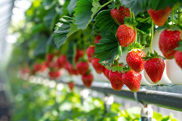 Hydroponic farming of strawberries in a greenhouse