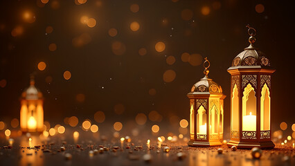 Obraz premium Ramadan Lantern Festive Background. Concept of Islamic celebration, Eid Mubarak, and holy month.