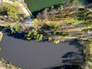 A top down view to the Füssen Mittersee lake during Spring time