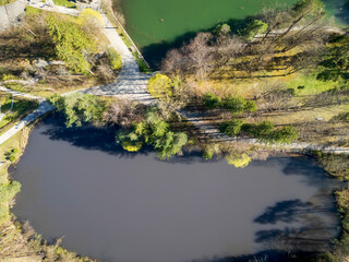 A top down view to the Füssen Mittersee lake during Spring time