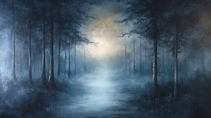 Fototapeta premium Mysterious foggy forest scene nature digital art twilight calmness