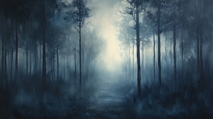 Obraz premium Mysterious foggy forest scene nature digital art serene enigmatic