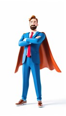 A 3D businessman with a superhero cape