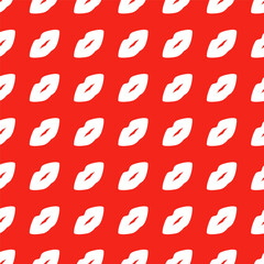 White lip silhouette print on red love background. Seamless pattern with kiss. Decorative romantic wallpaper for St Valentines day or wedding wrapping or fabric design. Vector stock illustration.