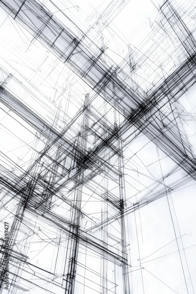 Poster abstract architectural sketch, intersecting lines.
