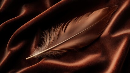 Close-up of a Brown Feather on Luxurious Fabric