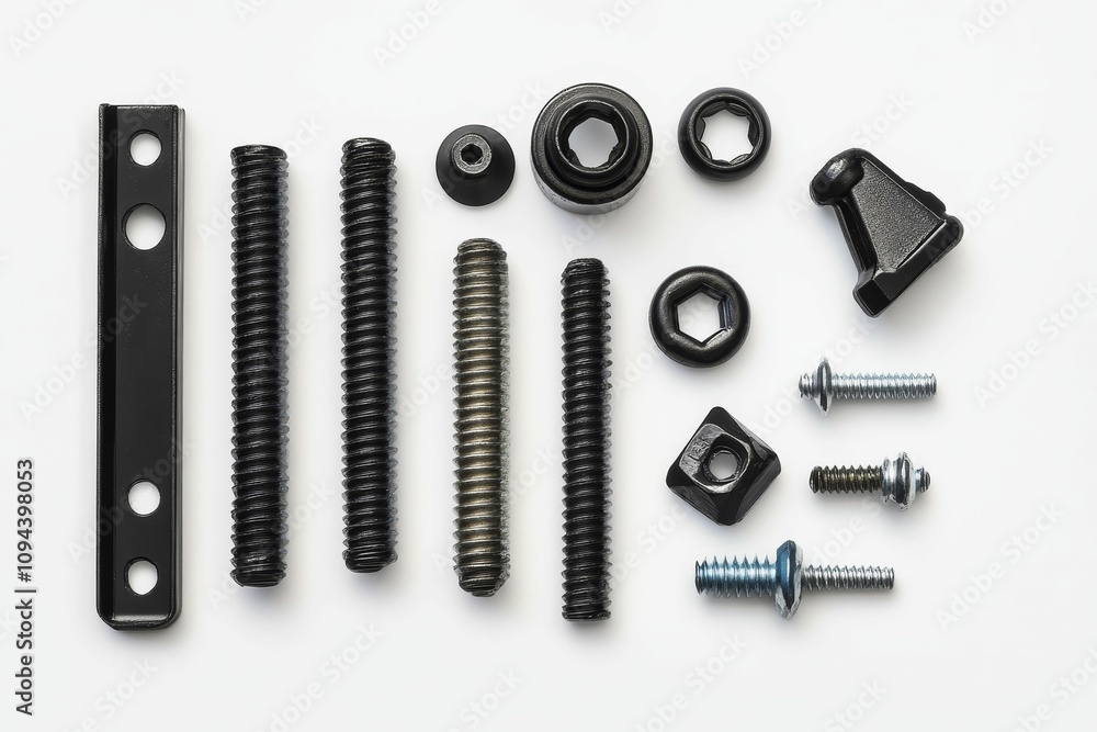 Poster assorted black and silver hardware components.