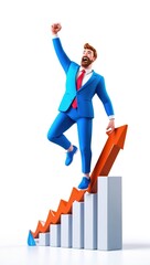 Businessman Sitting on a Growing Bar Graph with a Happy Pose