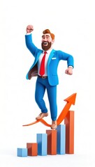 Businessman Sitting on a Growing Bar Graph with a Happy Pose