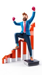 Businessman Sitting on a Growing Bar Graph with a Happy Pose